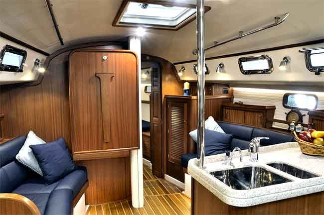 Close up of the interior of The Blue Jacket 40 sailing boat 