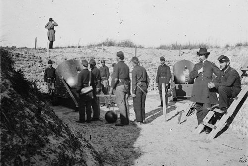 Mortars aimed at Fort Sumter. (Photo: Library of Congress)