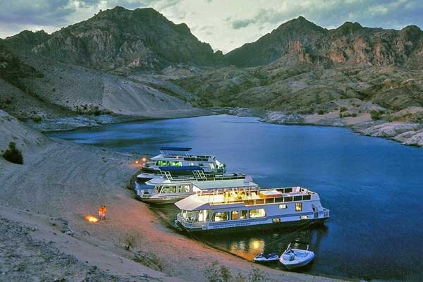 Houseboats Anchored Along Lake Mead Beach