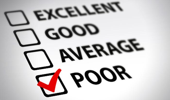 Checkboxes in front of words Words Excellent, Good , Average and Poor with a red check