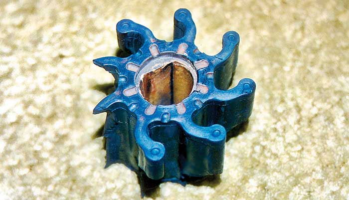 Missing teeth from damaged water pump impeller
