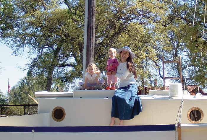 Spending time on the boat in the backyard