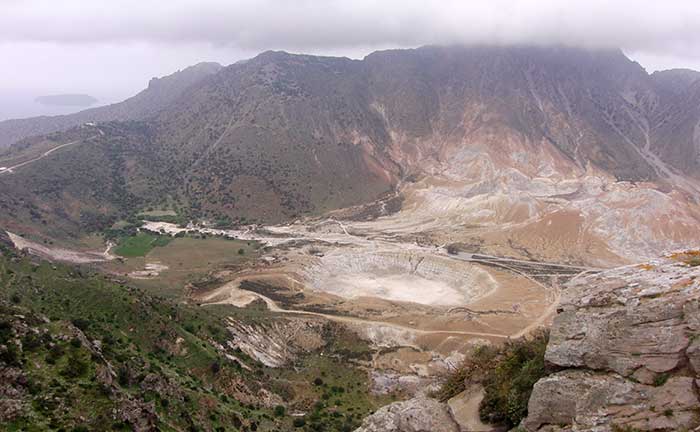 The Nisiros volcano and it's hydrothermic crater