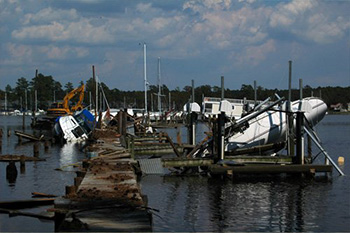 Heavy damage at McCotter's Marina after Hurricane Irene