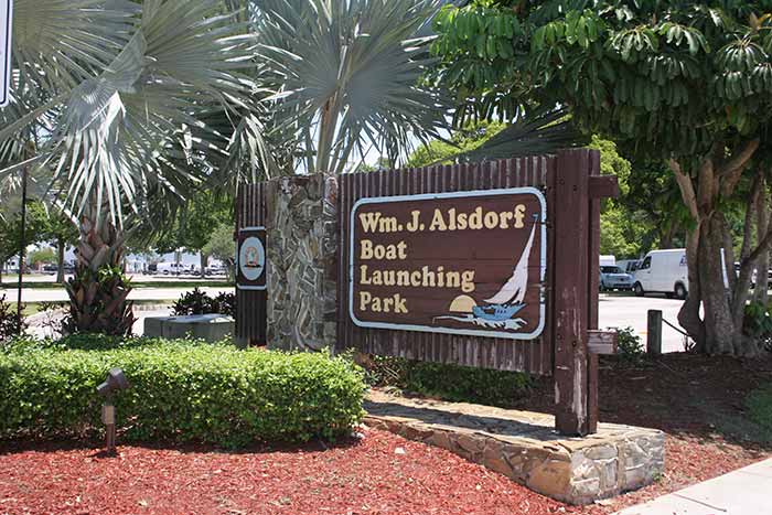 William J Alsdorf Boat Launch Park sign