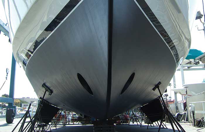 Copper-painted boat bottom