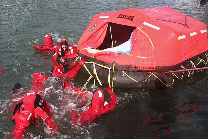 Sea Scouts practicing safety drill