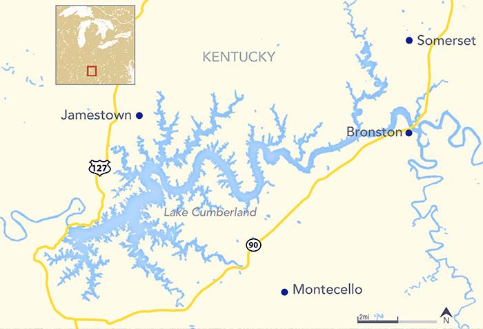 Lake Cumberland and Kentucky area map