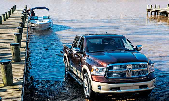 Dodge truck at the boat ramp