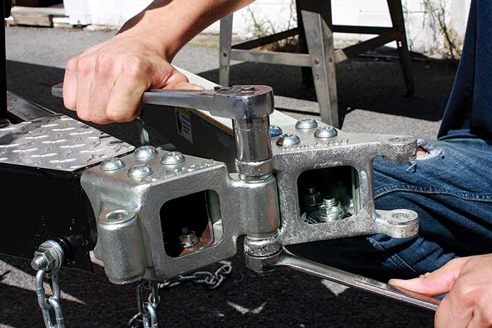 Hinge pivot bolt installed