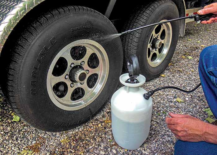 Tire being washed off