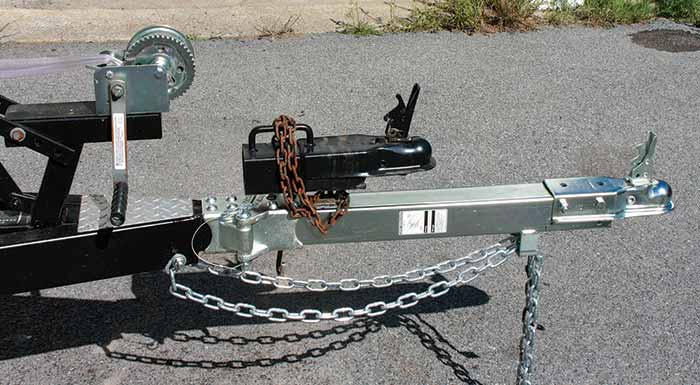 Tongue and hinge in towing position