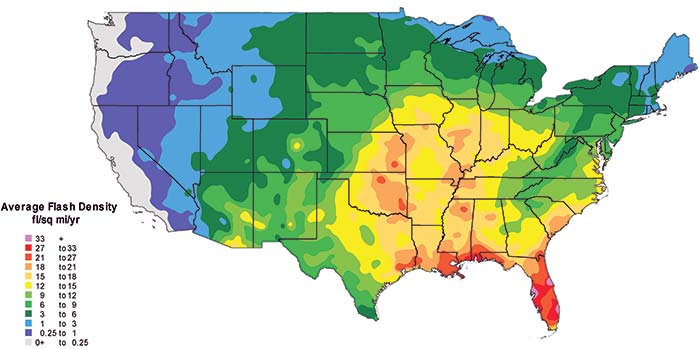 Cloud to ground lightning incidence map