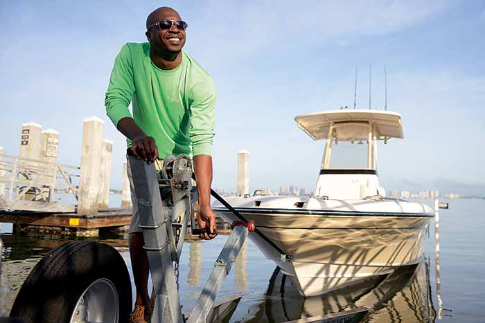 Cranking the boat onto the trailer