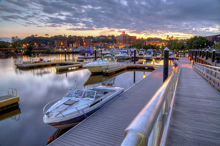 Sunset over the Port of Dubuque Marina in Iowa