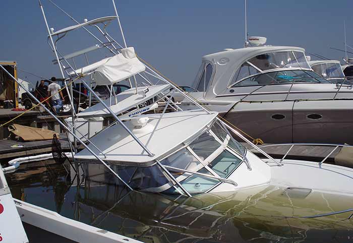 Sinking powerboat