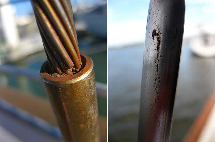 Broken wire and cracked pole