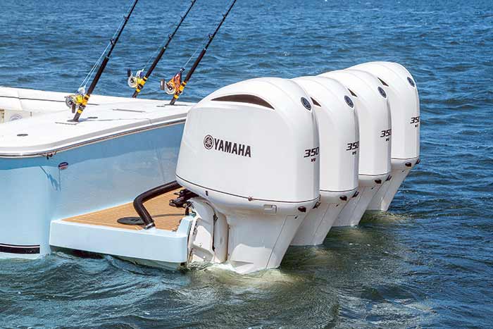 Quadruple 350-hp Yamaha outboards on the Regulator 41 