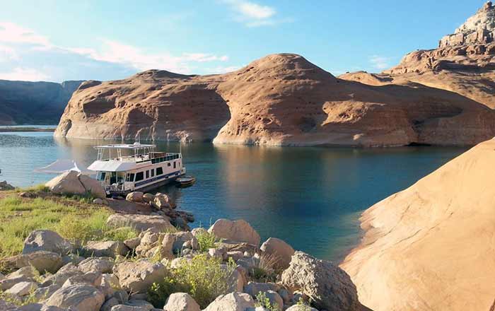 Houseboat anchored on Lake Powell