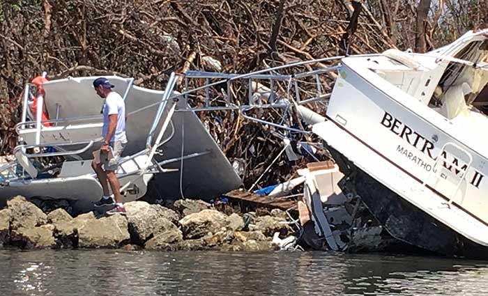 Boats tossed ashore by Hurricane Irma