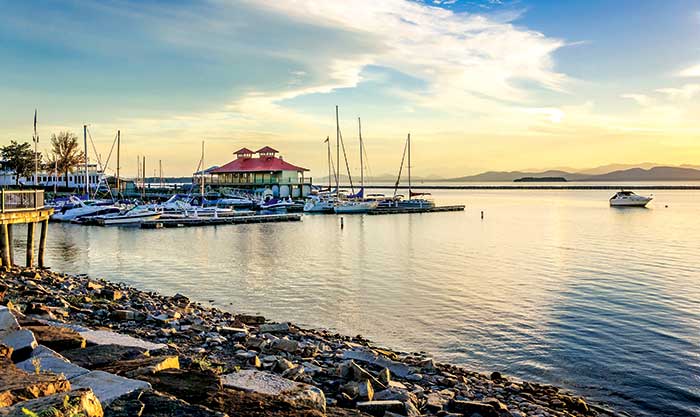 The Burlington Community Boathouse Marina on Lake Champlain in Burlington, Vermont