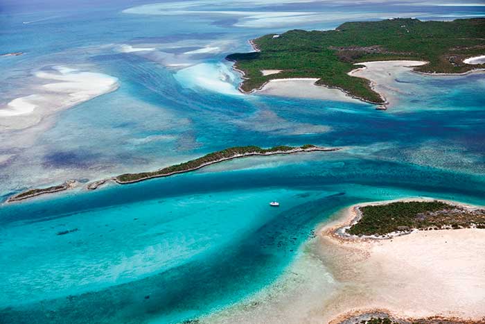 An aerial view of the Exumas