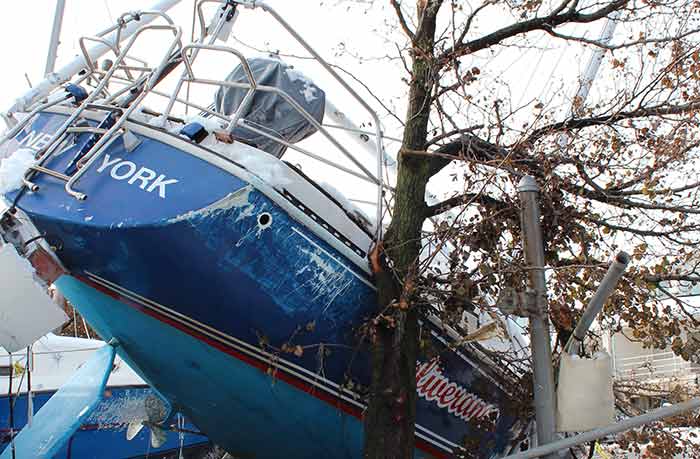 Boat damaged by hurricane