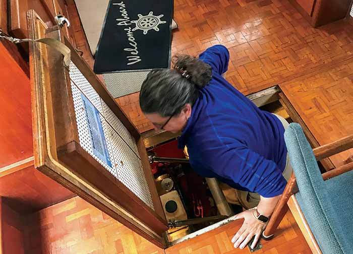 Descending into the engine compartment