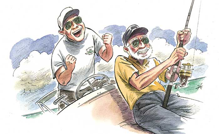 Fishing with the old man illustration