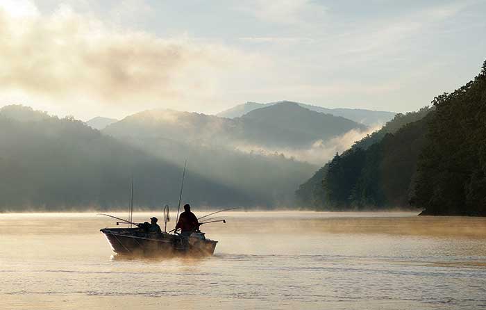 Early morning fisherman cast their lines on Fontana Lake