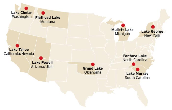 Freshwater lakes in the United States map