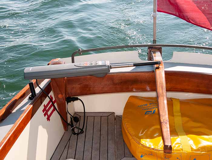 Final installation and test of the Raymarine's ST1000 Plus tiller pilot on a small boat