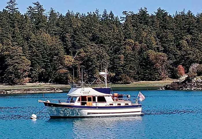 Bella Bella on a mooring ball in Fossil Bay, Sucia Island
