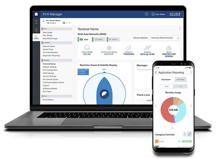 Laptop computer and mobile with TracNet channel mangement app on both screens