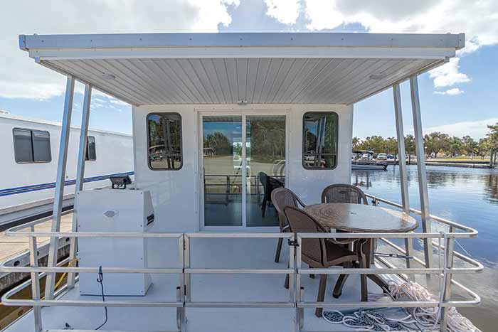 Flamingo Adventures houseboat outside deck