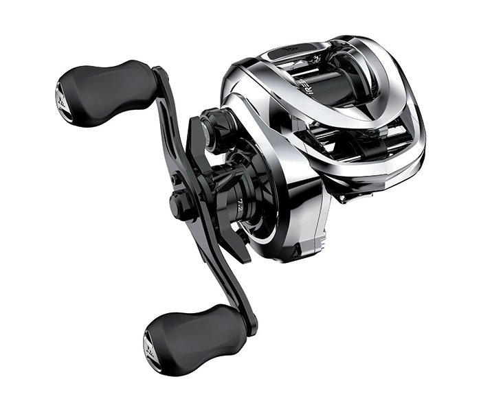 Silver and black fishing reel