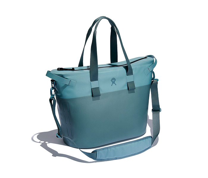 Aqua blue colored full-size cooler tote.