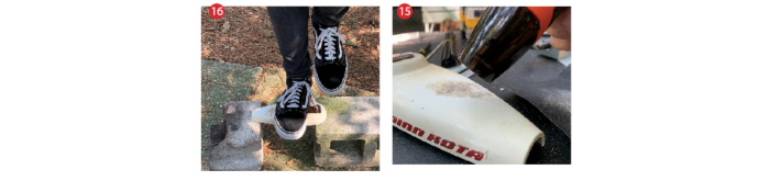 Two photos showing a plastic boat component that has been welded.