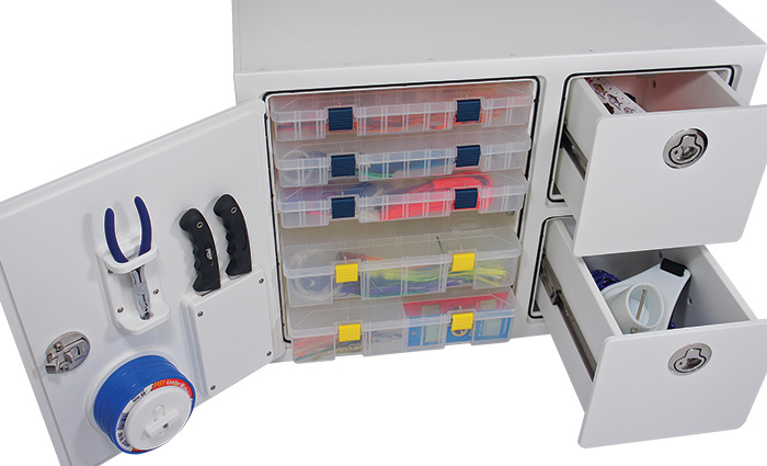 White tacklebox with two drawers and room for plenty of assets.