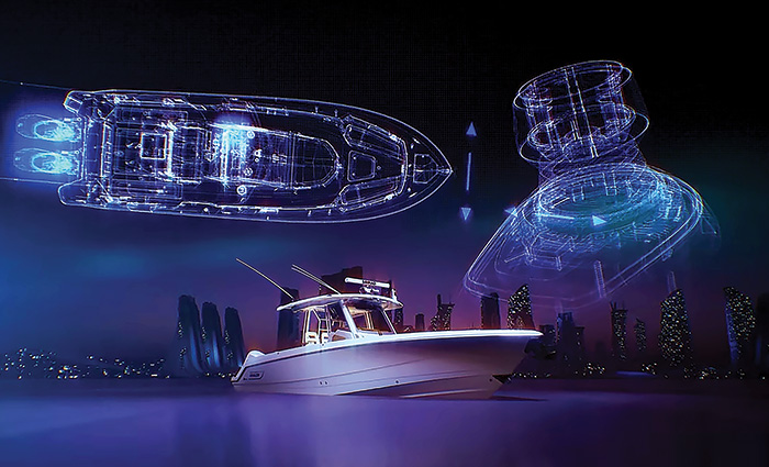 A graphic displaying AI-assisted docking/undocking and joystick driving