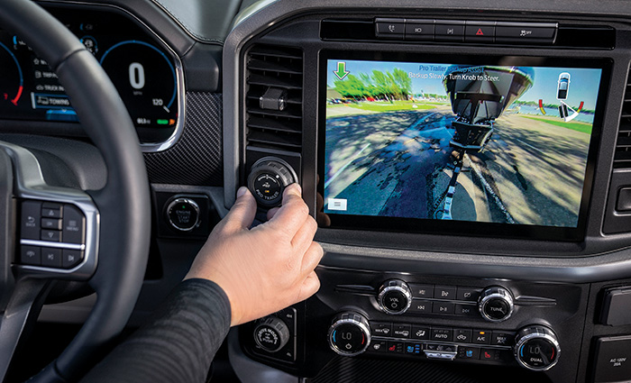 Ford Pro Trailer Hitch Assist is use showing knob control.