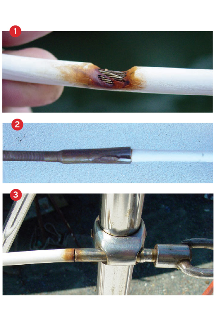 Close-up view of various damaged wires.