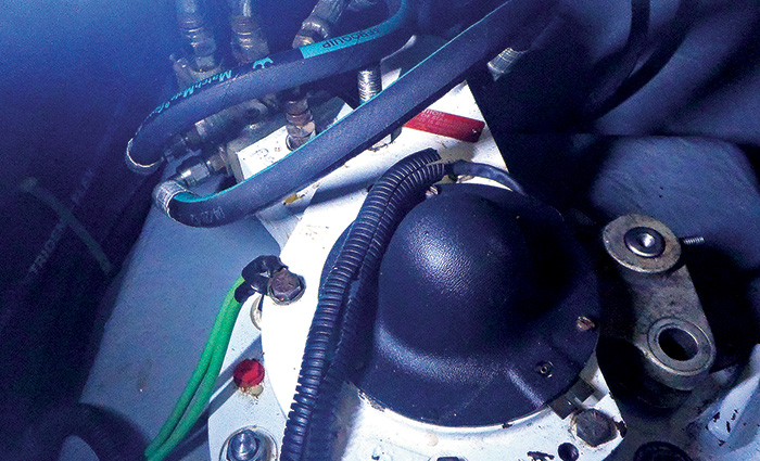 Up-close view displaying the insides of a  fin actuator cover.