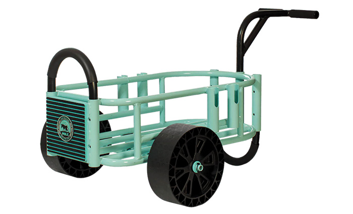 Light green cart with green wheels.