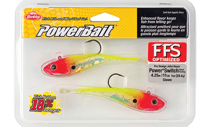 Two PowerBait orange and yellow fishing lures.