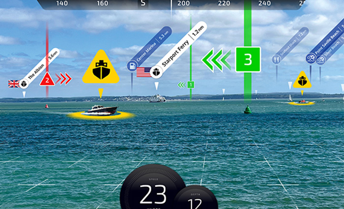 View of blue waters with various icons and markers showing vessel locations.