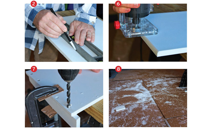 Four images displaying woodworking with King Starboard.