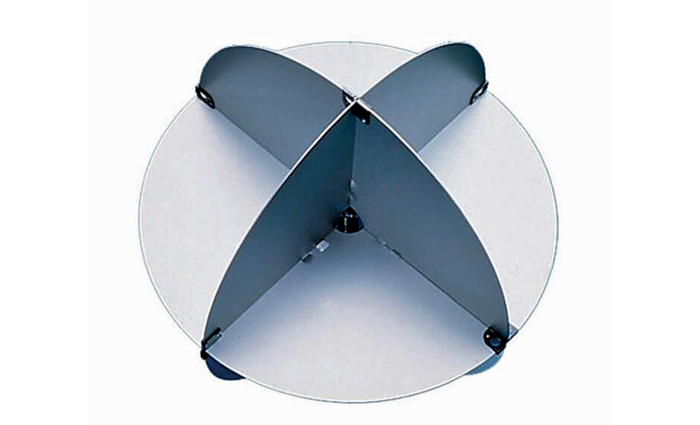 Up-close view of a white octahedral corner reflector.