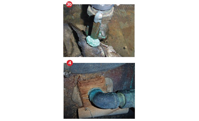 Two images showing various valves and seacocks.